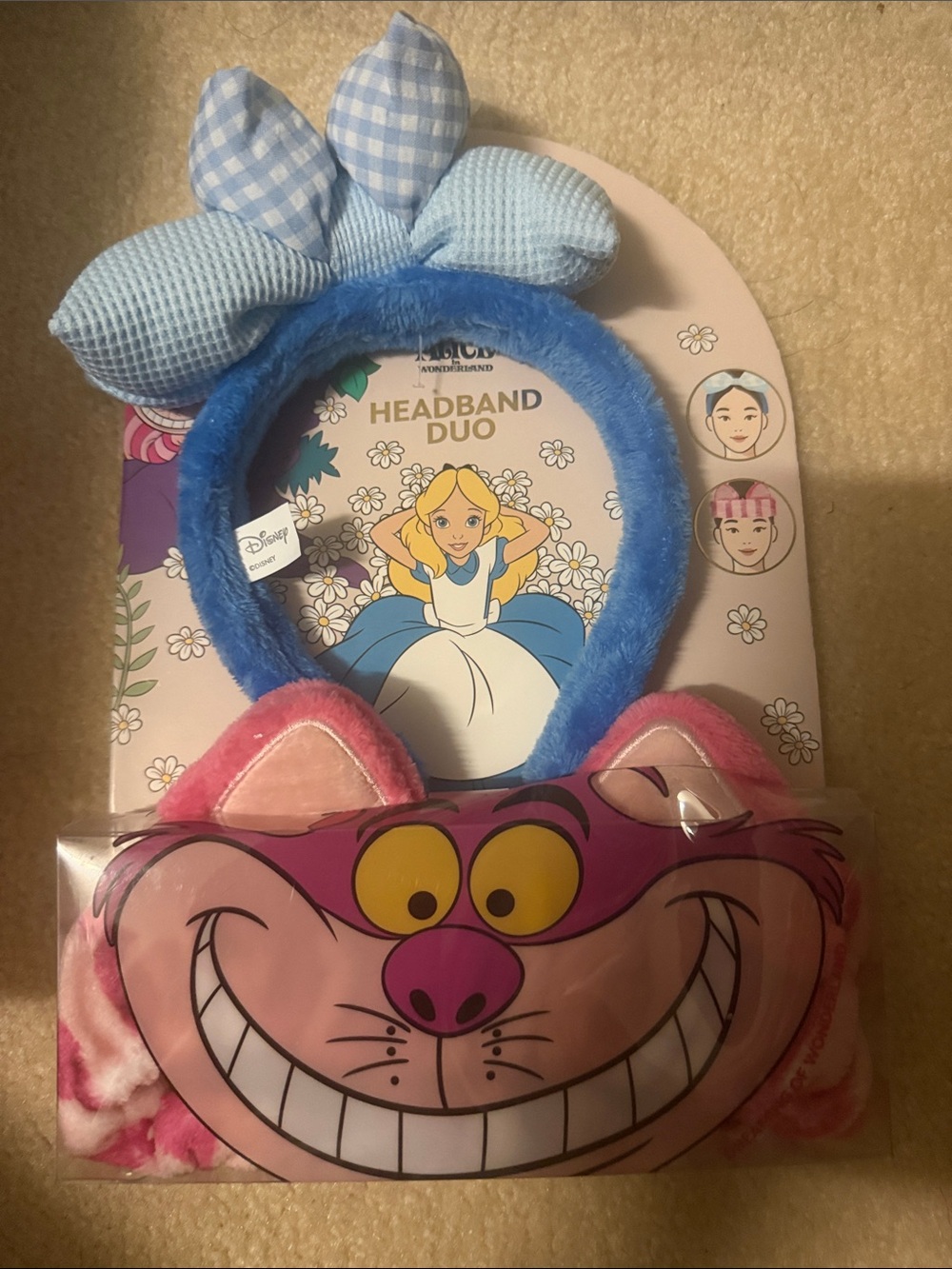 Disney Alice & Cheshire Cat Pink and Blue Plush Headband with Bow